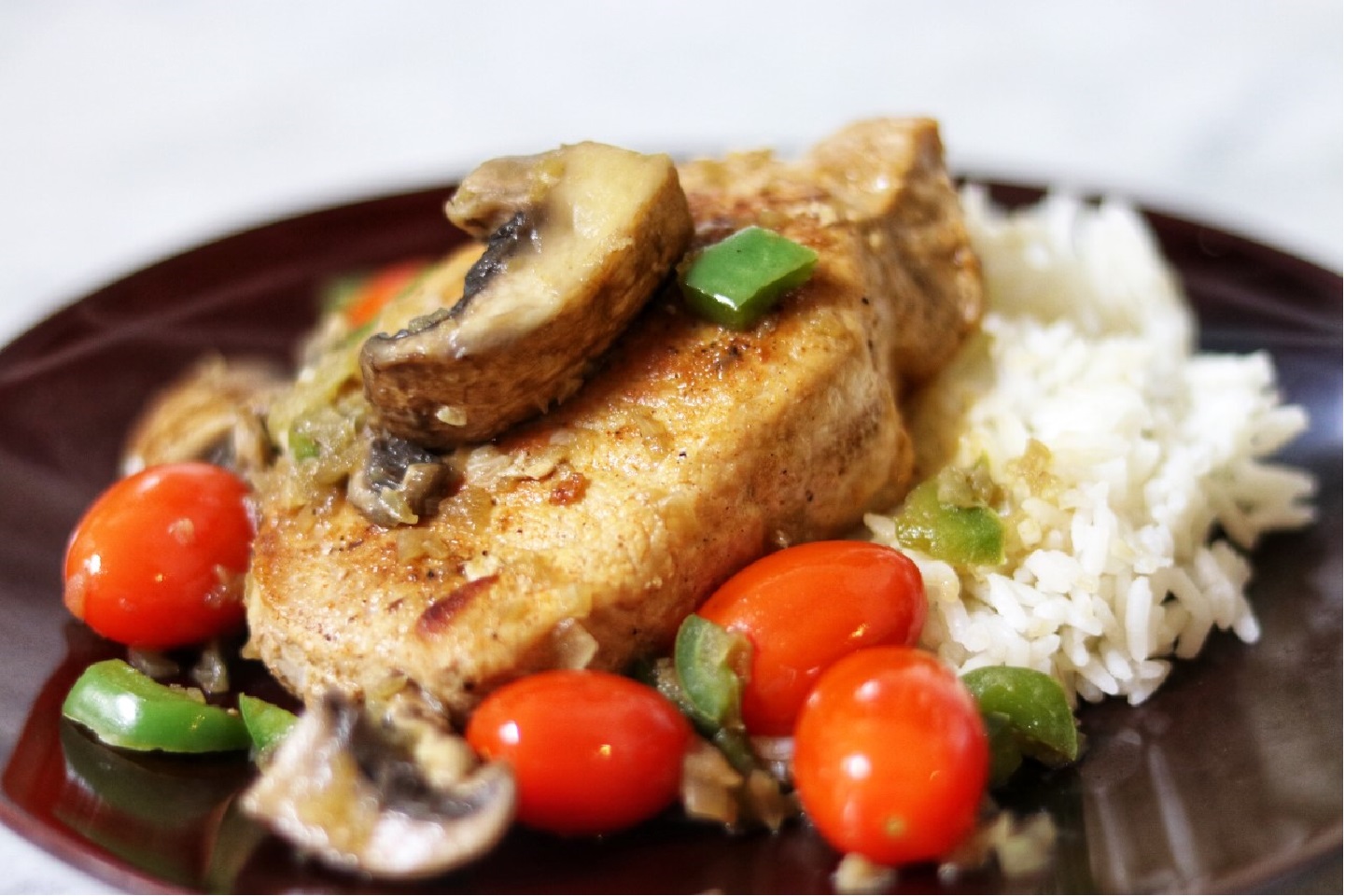 Pork Chops with Mushrooms and Grape Tomatoes