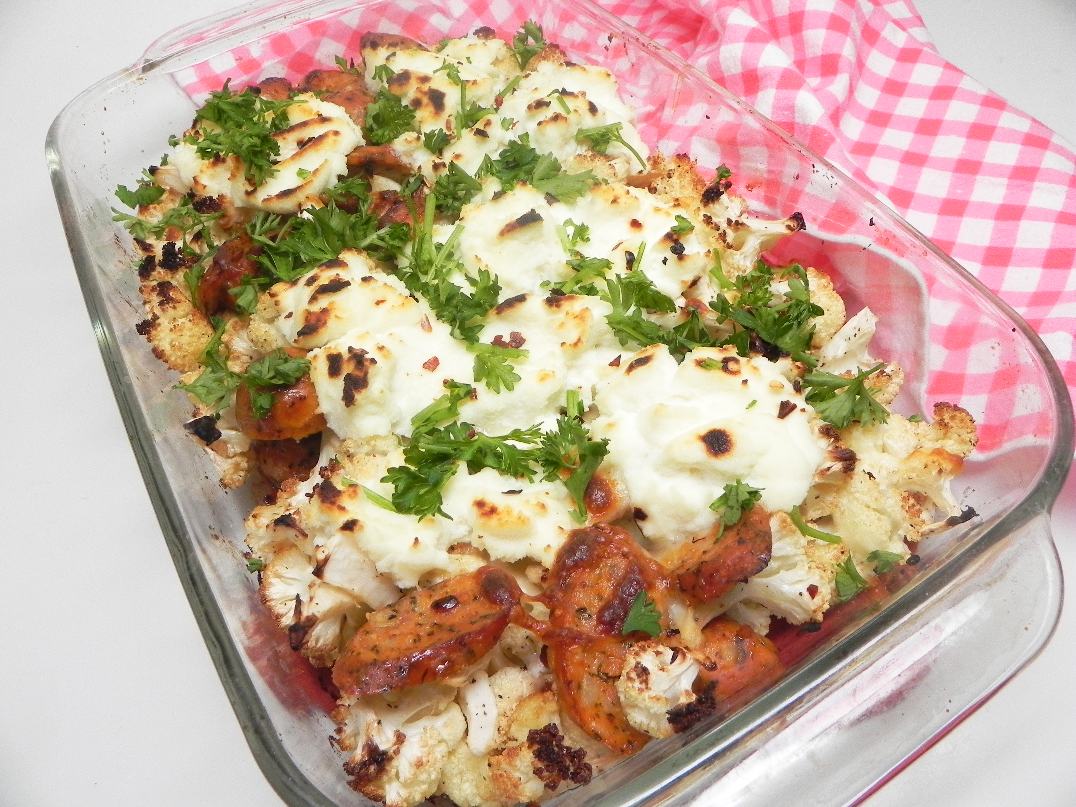 Chicken Sausage and Roasted Cauliflower Casserole