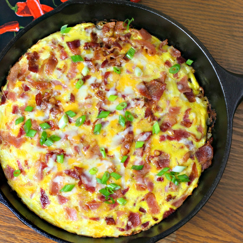 Cheesy Bacon-Sausage-Egg-Hash Brown Skillet