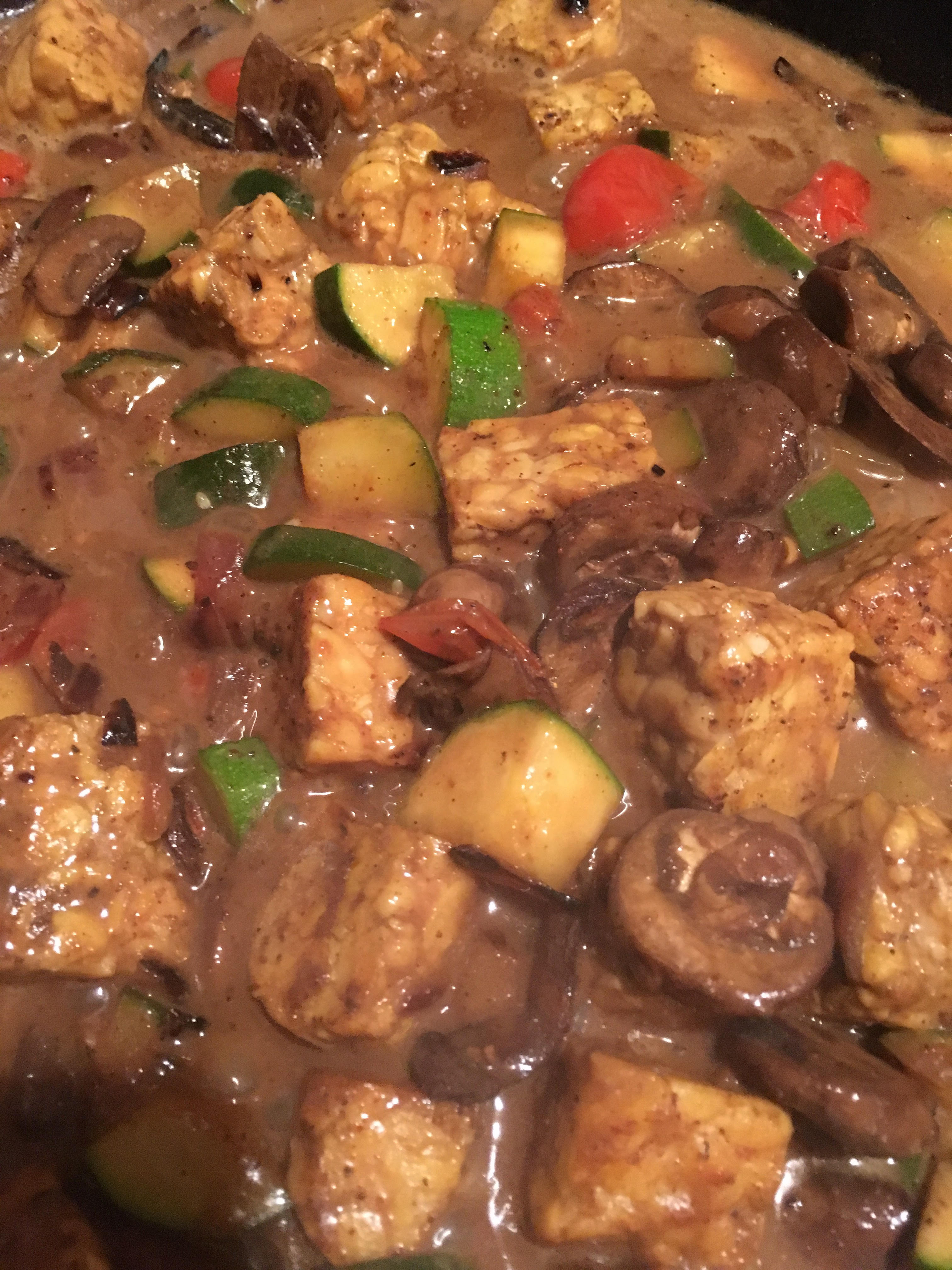 Vegan Coconut Tempeh with Mushrooms