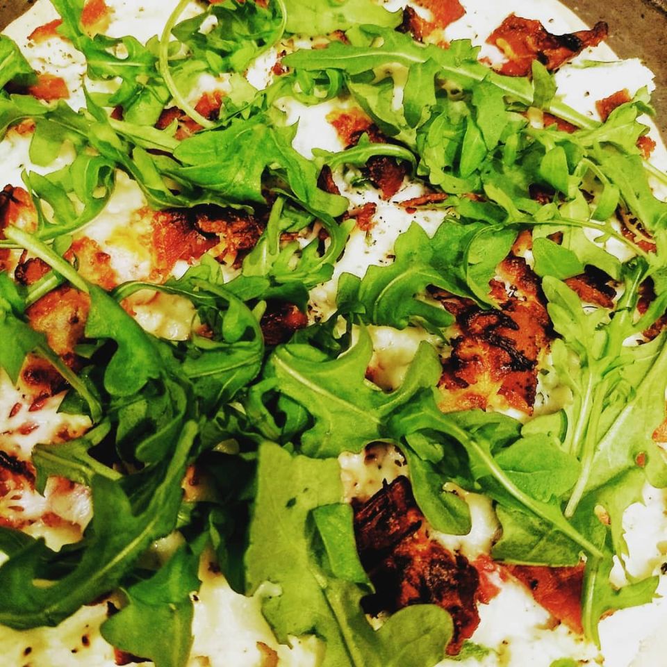 Ricotta, Bacon, and Arugula Skillet Pizza