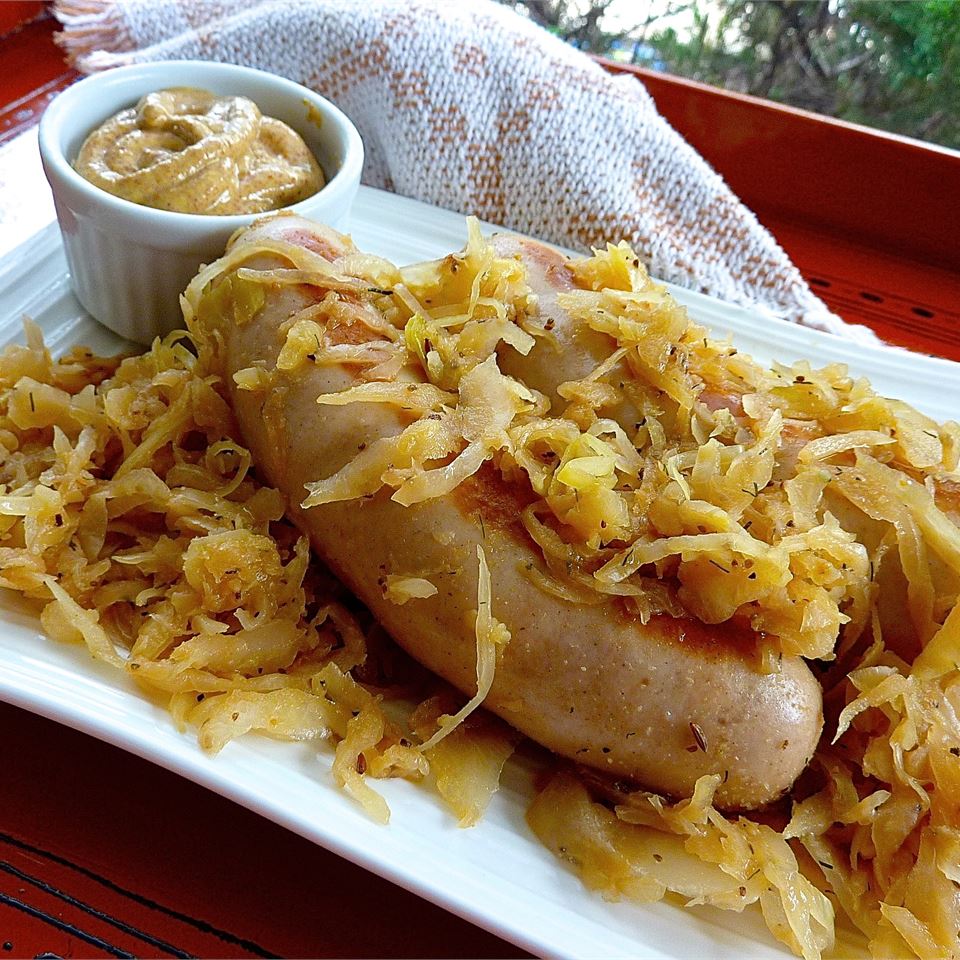 Beer Glazed Brats and Sauerkraut