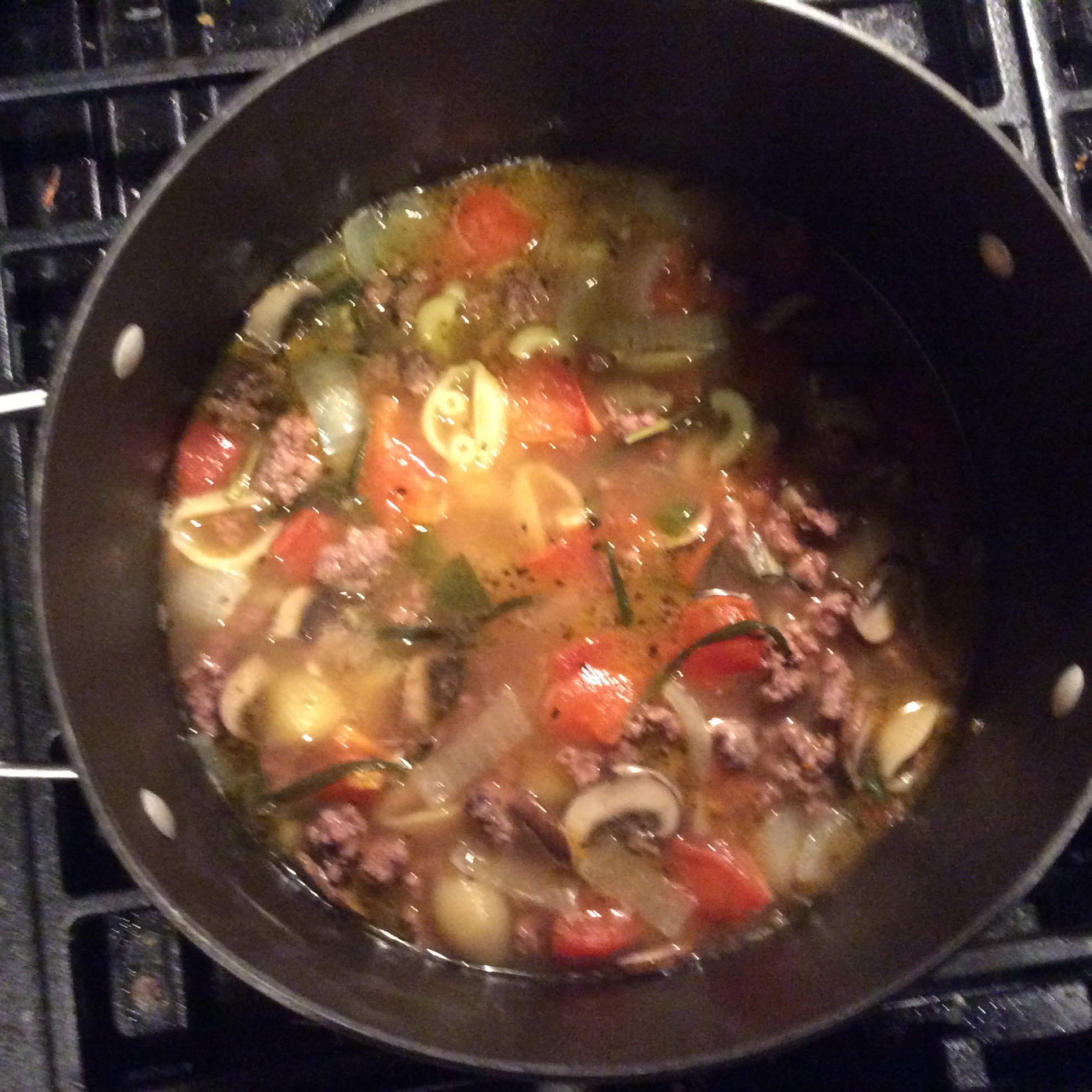 Gluten Free Elbows with Mixed Mushrooms and Italian Sausage Soup