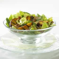 Grilled California Nectarine and Butter Lettuce Salad with Bacon and Pistachios