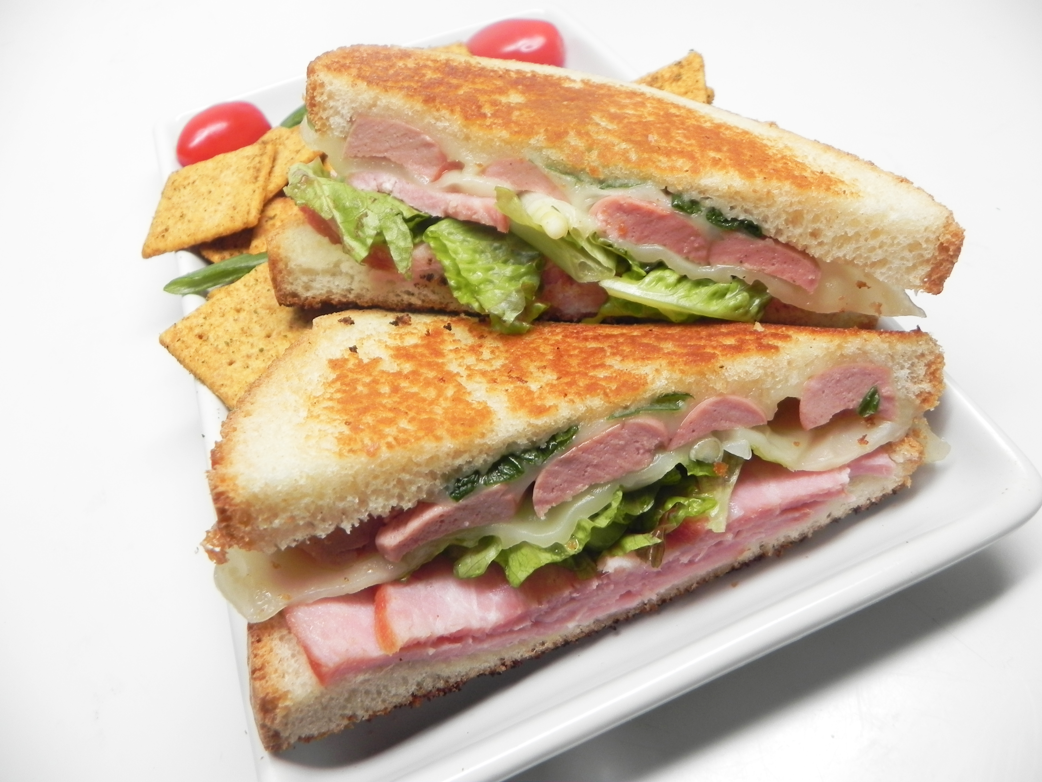 Mizuna, Cheese, and Sausage Sandwich Toast