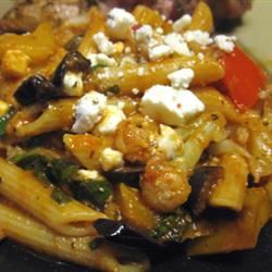 Whole Wheat Rigatoni and Cauliflower, Wilted Arugula, Feta & Olives